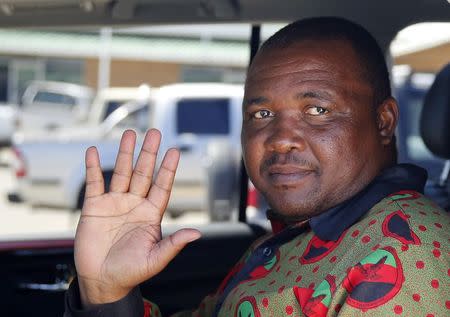 Mothetjoa Metsing, leader of the Lesotho Congress for Democracy (LCD), gestures after speaking to Reuters in the capital Maseru, February 26, 2015. REUTERS/Siphiwe Sibeko