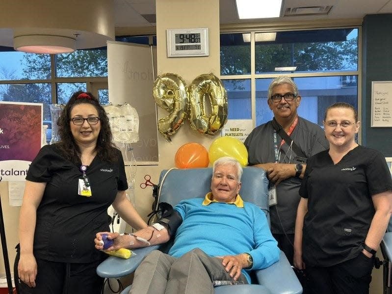 David Mihalick completes his 90th gallon of blood donated on Friday, May 19 at Vitalant in Colorado Springs.