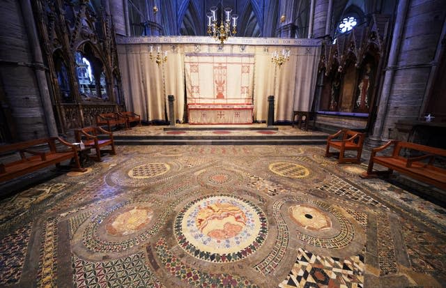 The Cosmati pavement, located before the altar at Westminster Abbey, central London (Jonathan Brady/PA)