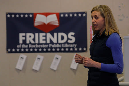 FILE PHOTO: Maura Sullivan, Democratic candidate for the U.S. House of Representatives in New Hampshire's First Congressional District, speaks at a meeting of town Democrats in Rochester, New Hampshire, U.S., March 27, 2018. REUTERS/Brian Snyder