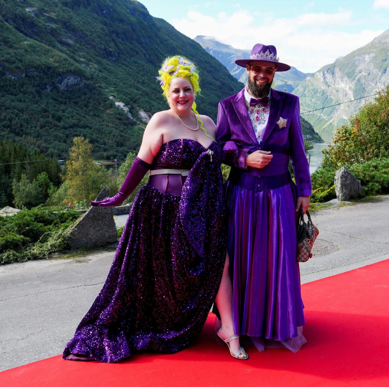 Margie Plus and Harald Austad pose after the wedding of Norway's Princess Martha Louise and Durek Verrett