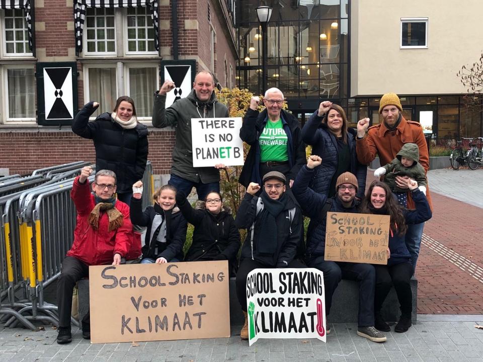 &nbsp;Lilly on school strike with her supporters. (Photo: Mel Boas)