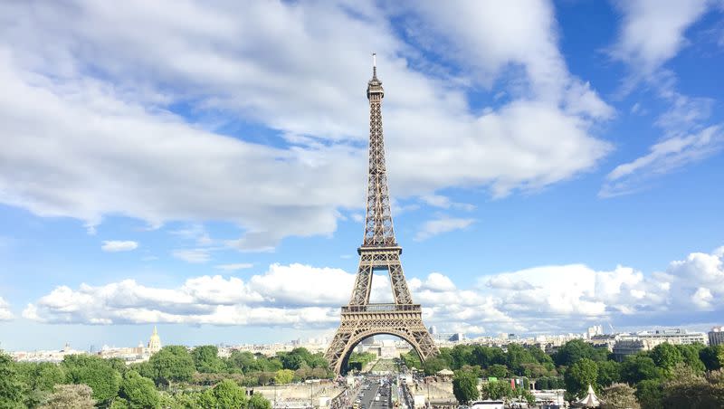 A sunny day in Paris in May can be rare, but the Eiffel Tower shines in blue skies on May 17, 2017. Paris was listed as the world’s “most powerful” city by the World Travel & Tourism Council.