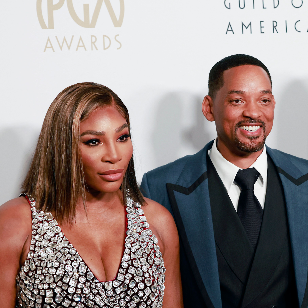  Serena Williams, Will Smith and Venus Williams arrive for the 33rd Annual Producers Guild Awards at the Fairmont Century Plaza in Los Angeles on March 19, 2022 