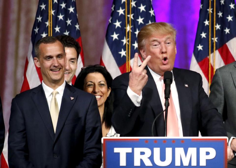 <div class="inline-image__caption"><p>Corey Lewandowski and Donald Trump during the 2016 campaign.</p></div> <div class="inline-image__credit">Joe Skipper/Reuters</div>