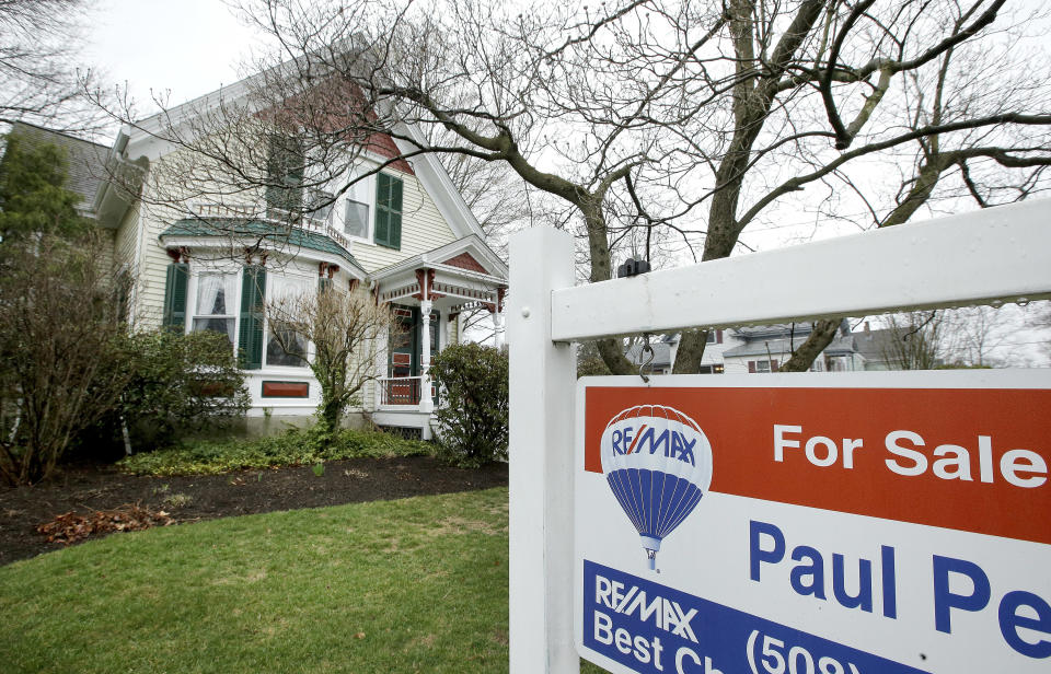 FILE - This Wednesday, April 12, 2017, file photo shows a home for sale, in Natick, Mass. On Thursday, June 29, 2017, Freddie Mac reports on the week’s average U.S. mortgage rates. (AP Photo/Steven Senne, File)