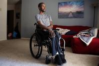 T'angelo Magee poses in his wheel chair in Hackensack, New Jersey
