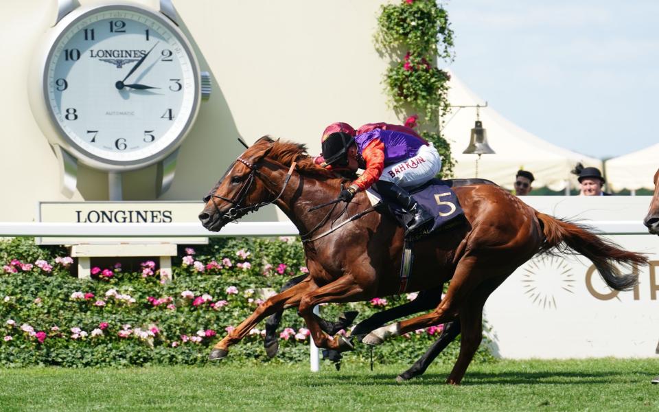 Desert Hero ridden by Tom Marquand wins the King George V Stakes during day three of Royal Ascot