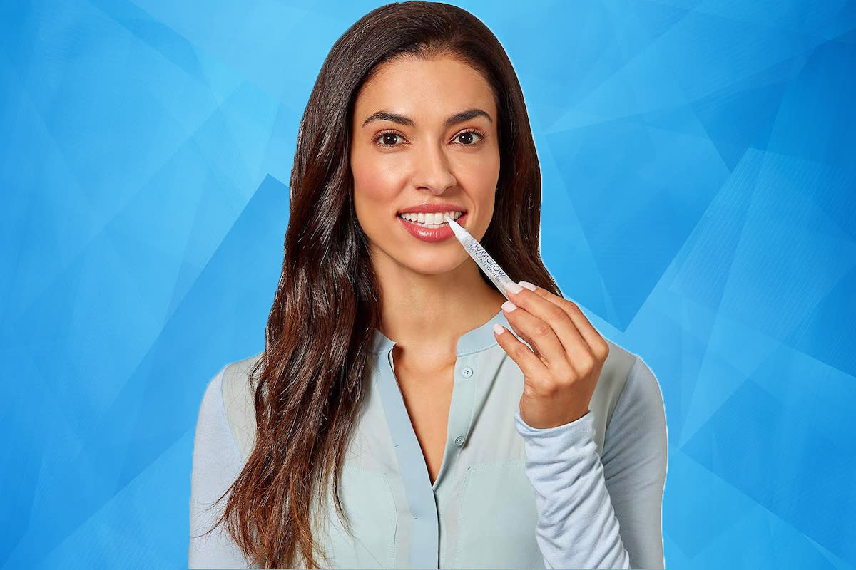 Teeth whitening kits and pens are deeply discounted today. (Photo: Getty)