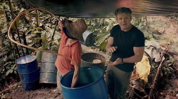 Gordon looks on as the worker siphons off pure cocaine water. Source: ITV