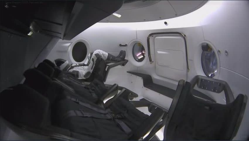 Imagen de la primera prueba (no tripulada) de la Crew Dragon con el maniquí "Ripley" a bordo | imagen NASA/SpaceX