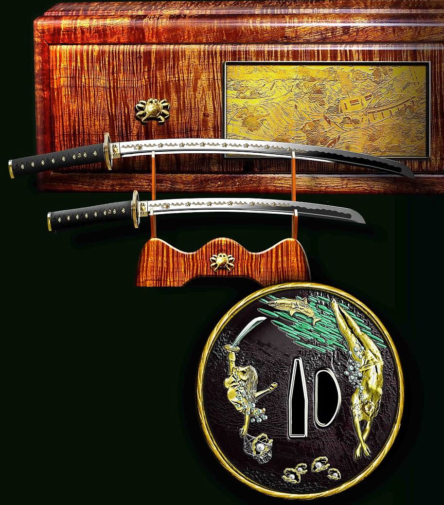 For nearly £800,000, you can get some samurai-style swords.  With woodwork by Salter Fine Cutlery, the blades are made from tamahagene steel and engraved by the Japanese swordsmith Shigemitsu. 