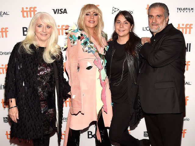 <p>Kevin Mazur/Getty</p> Cynthia Germanotta, Lady Gaga, Natali Germanotta and Joe Germanotta attend the world premiere of "Gaga: Five Foot Two" during the Toronto International Film Festival on September 8, 2017.
