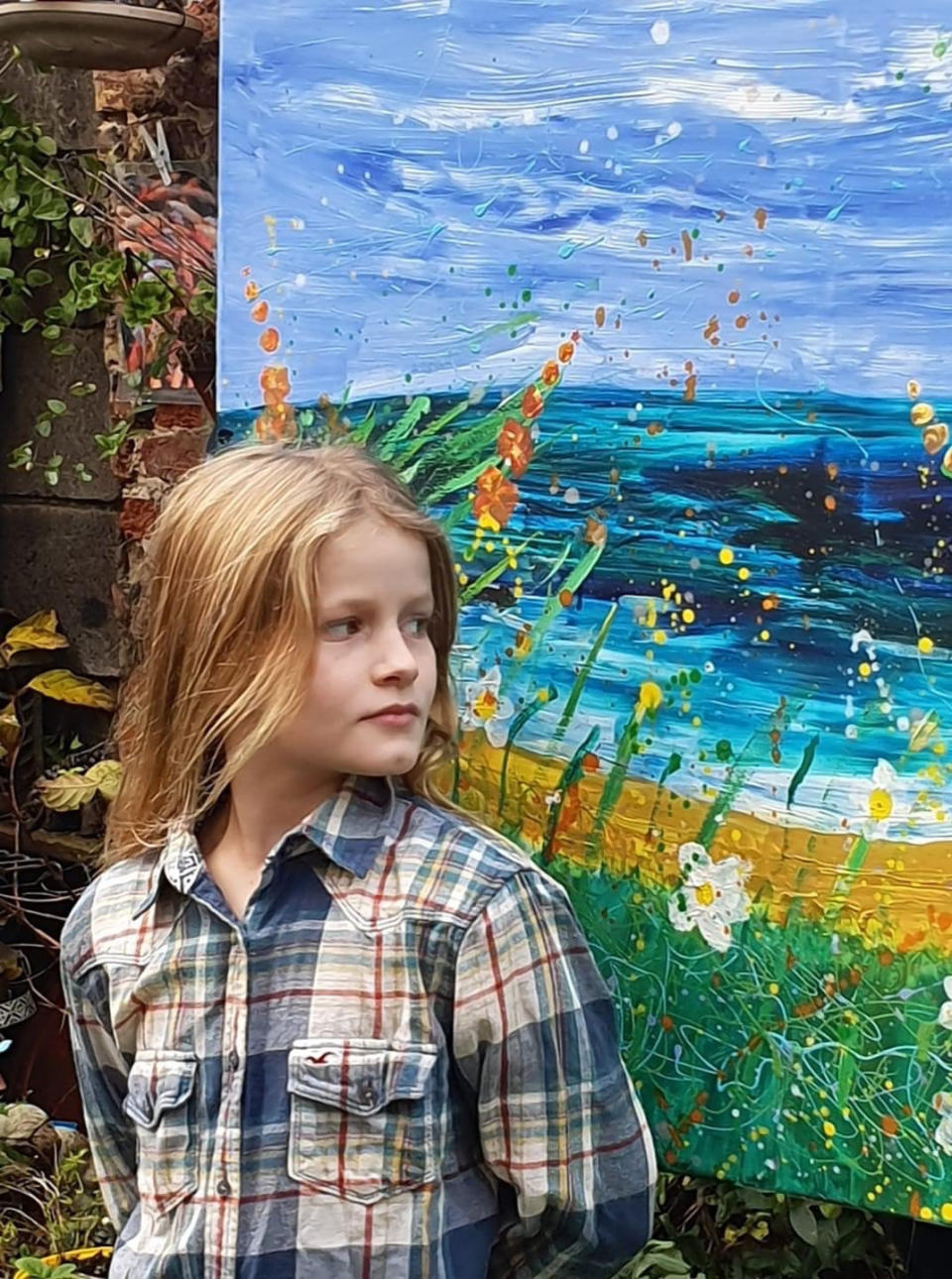 Daisy Watt only started painting four years ago when two of her grandparents were diagnosed with cancer and she painted them a picture to cheer them up. Her mum Karen, 50, spotted her talent, and asked if she'd like to paint a canvas to be displayed at a local gallery and auctioned for two cancer charities. Bidders from all over the world fought to buy the work featuring forget-me-nots for those who had died and bright flowers for those who survived, and it went for £9,500 