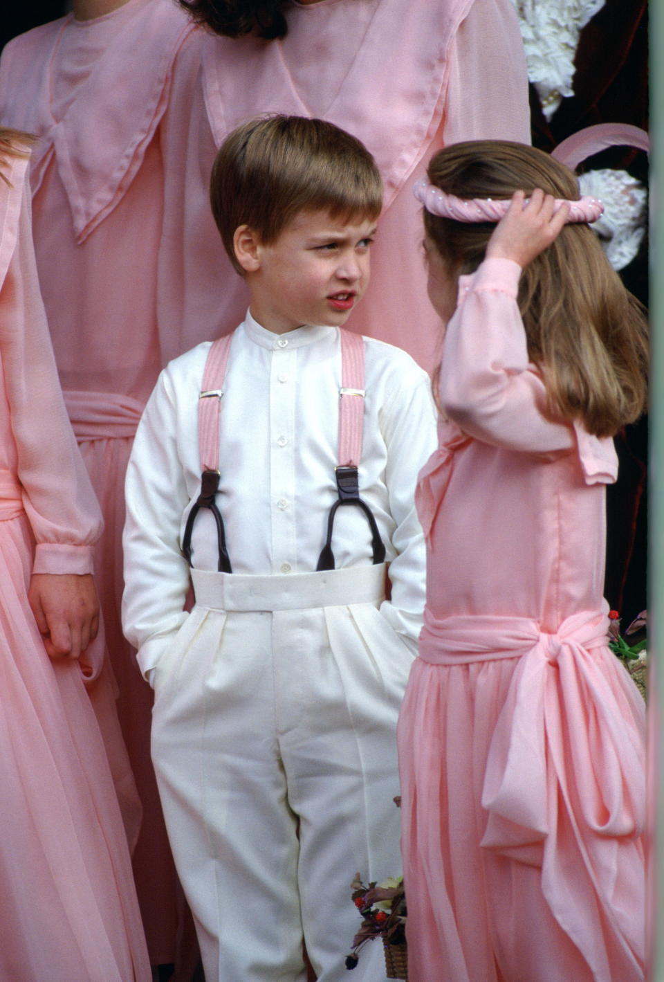 Prince William serves as&nbsp;a page boy at the society wedding of Camilla Dunne to Rupert Soames, a grandson of Winston Churchill.&nbsp;