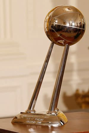 The WNBA championship trophy rests on a table prior to a ceremony honoring the 2014 WNBA champion Phoenix Mercury in the East Room at the White House. Mandatory Credit: Geoff Burke-USA TODAY Sports