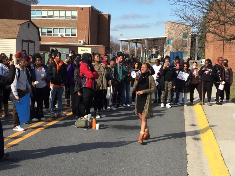 Delaware State University students took to their own Dover campus to protest Wednesday, Jan. 18, 2023. Over 200 students gathered in front of the public safety building, calling for change within the Delaware State University Police Department.