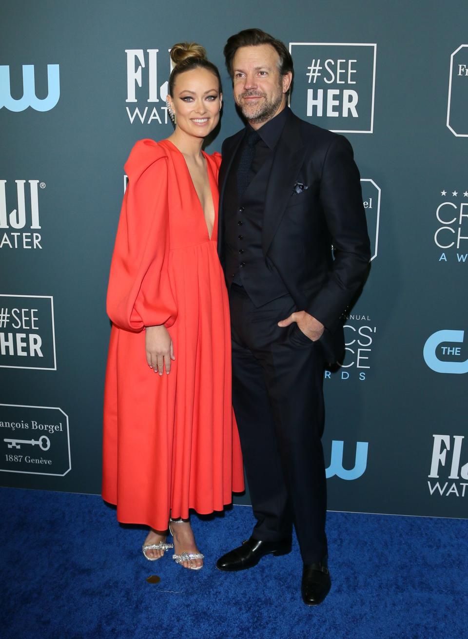 Olivia Wilde and Jason Sudeikis arrive for the Critics' Choice Awards in January 2020.