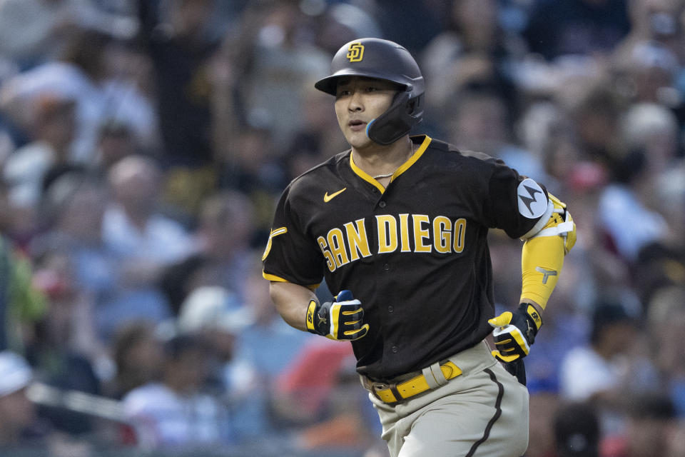 San Diego Padres' Ha-Seong Kim runs the bases after hitting a home run against the Washington Nationals during the fifth inning of a baseball game in Washington, Wednesday, May 24, 2023. (AP Photo/Manuel Balce Ceneta)