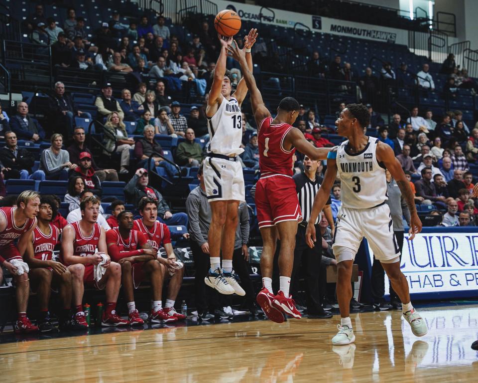 Monmouth's Jack Collins launches a 3-pointer against Cornell on Nov. 25, 2022 in West Long Branch.