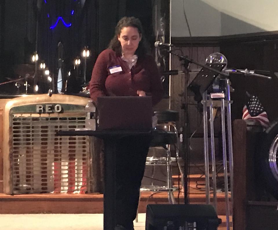 Stantec Inc. Senior Planner Alison LeFlore speaks at a meeting about Whittenton Village revitalization at Broken Chains Biker Church on Tuesday, Oct. 5, 2022.