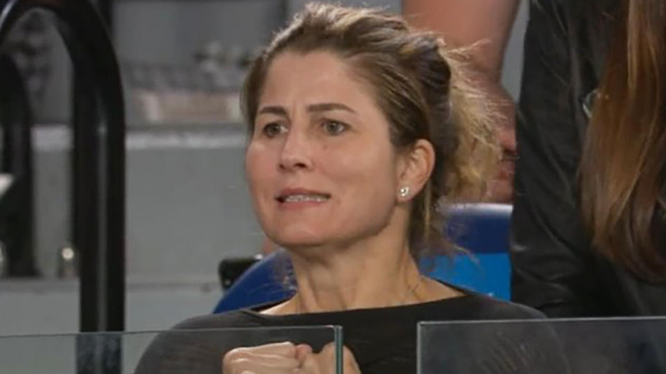 Mirka Federer is pictured nervously reacting as her husband, Roger Federer, defeated John Millman at the Australian Open.