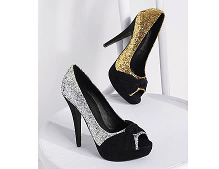 Knotted Peep Toe Glitter Pumps