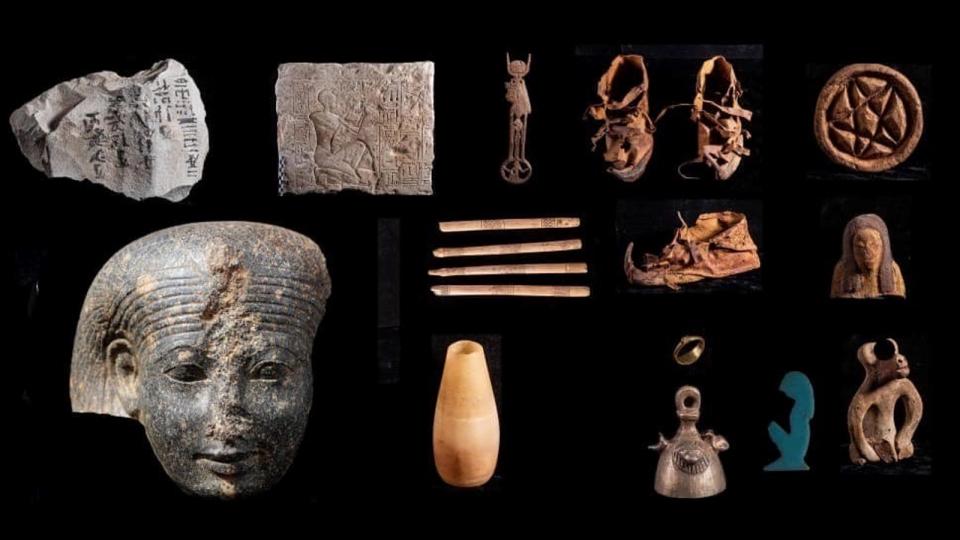 A collection of artefacts found at the temple.