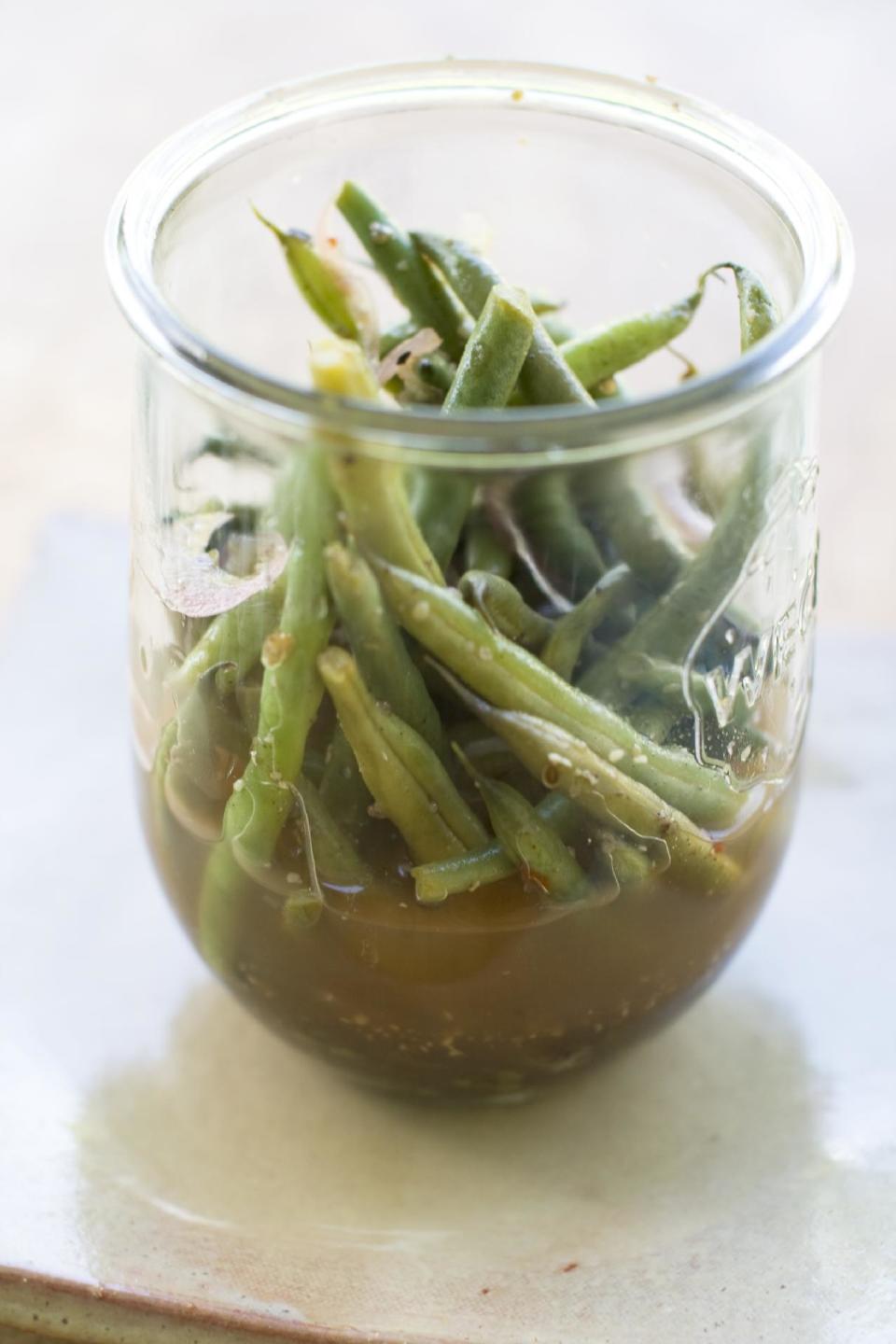 This July 15, 2013 photo shows fast-pickled green beans in Concord, N.H. (AP Photo/Matthew Mead)