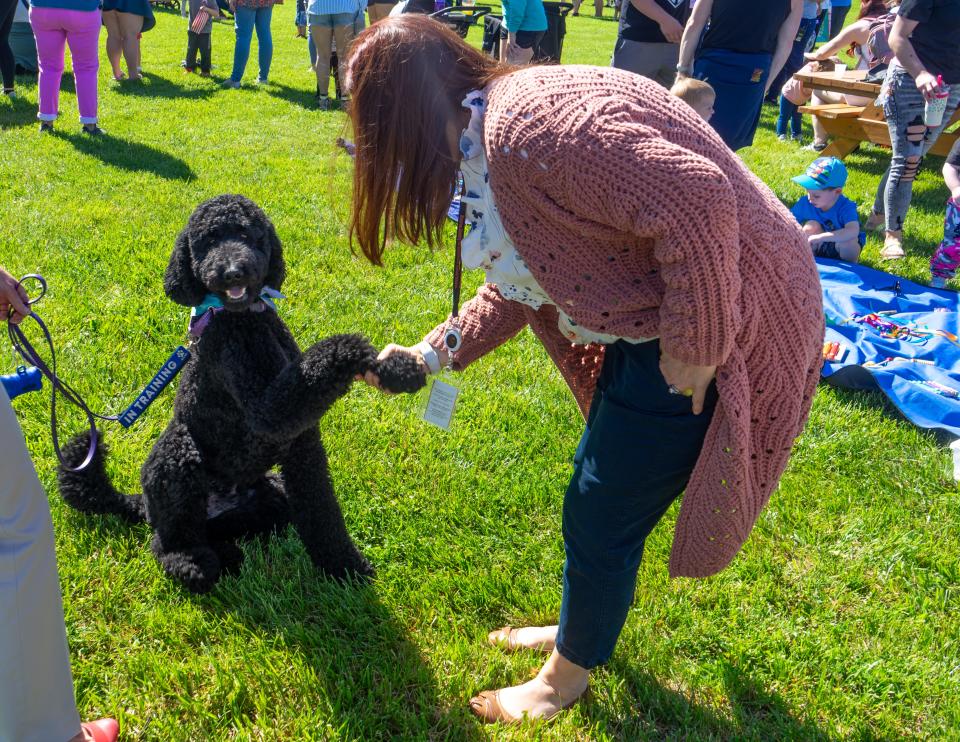 Dexter, Monroe County Intermediate School District's therapy dog, welcomed guests to "Growing Abilities," an MCISD event that connects students with the community.
