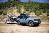 <p>Bronco Sport Badlands adds Yakimo crossbars and cargo basket, a Yeti cooler, and other cargo accessories.</p>