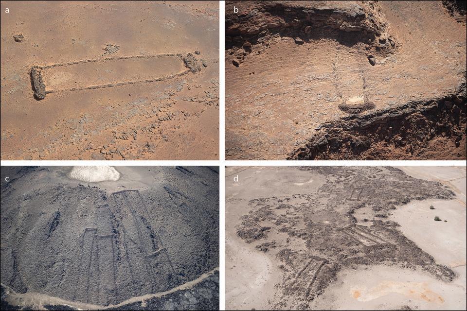 Researchers think the mustatils scattered throughout the region were built about 7000 years ago for rituals and processions, and that they may have been part of a Neolithic cult of cattle.  (AAKSA and Royal Commission for AlUla/Antiquity)