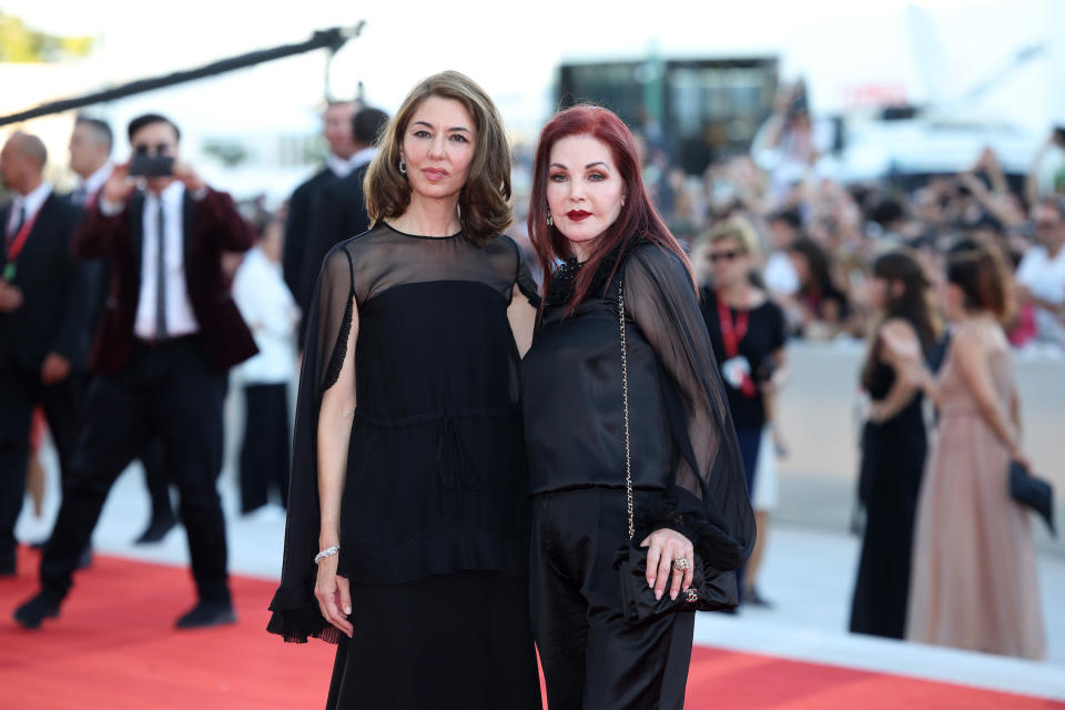 VENICE, ITALY - SEPTEMBER 04: Sofia Coppola and Priscilla Presley attend a red carpet for the movie "Priscilla" at the 80th Venice International Film Festival on September 04, 2023 in Venice, Italy. (Photo by Daniele Venturelli/WireImage)