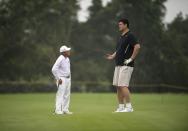 <p>Gary Player and Yao Ming during the World Celebrity Pro-Am 2016 Mission Hills China Golf Tournament.</p>