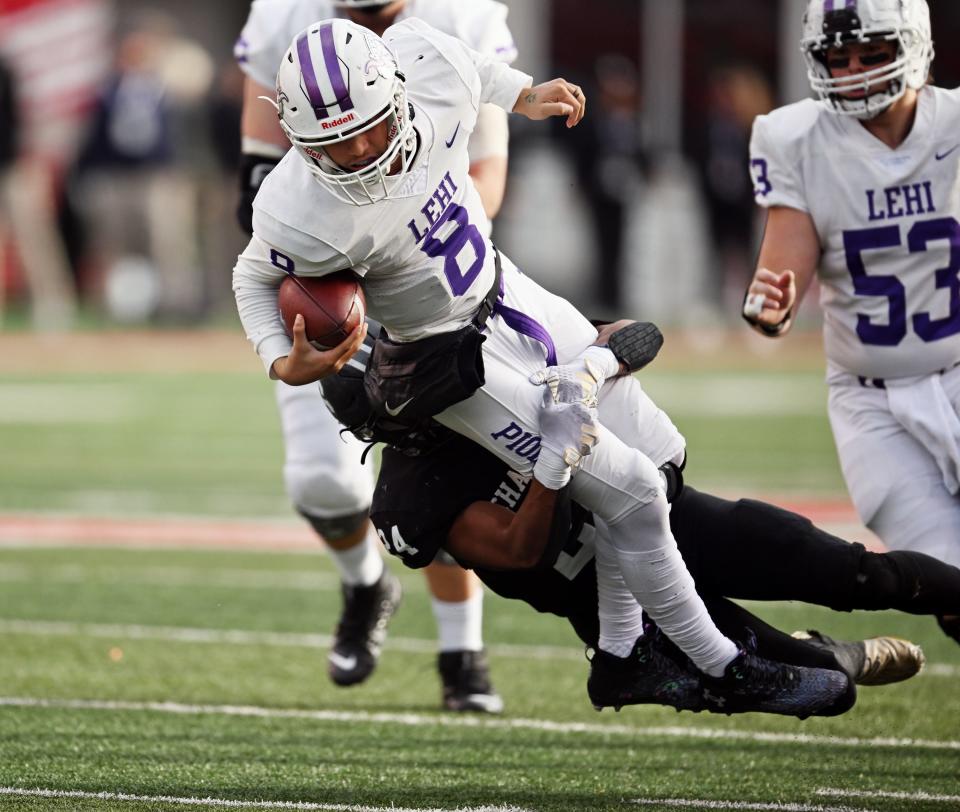 Corner Canyon and Lehi play in high school football semifinal action at Rice-Eccles Stadium in Salt Lake City on Friday, Nov. 10, 2023. | Scott G Winterton, Deseret News