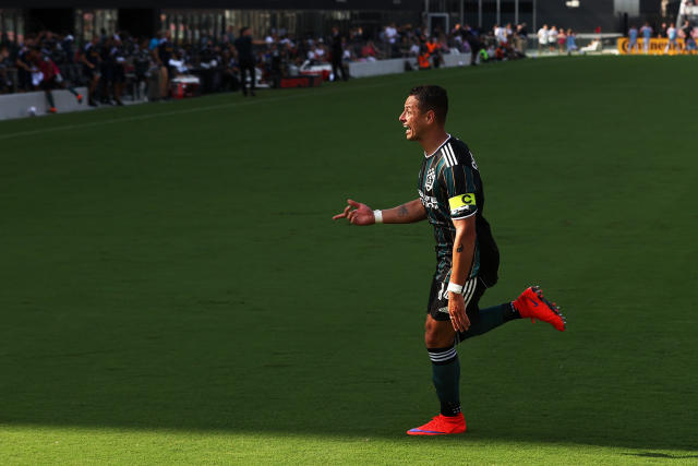 Javier Hernandez scored as many goals Sunday against Inter Miami as he did in all of 2020 for the Galaxy. (Photo by Cliff Hawkins/Getty Images)