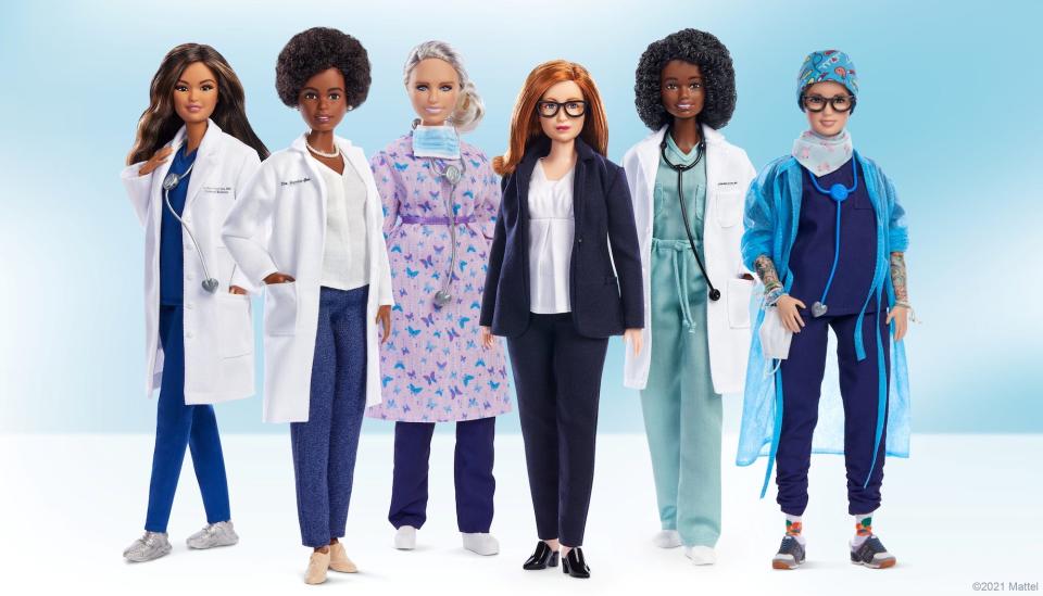The five dolls Mattel has released to commemorate frontline workers.