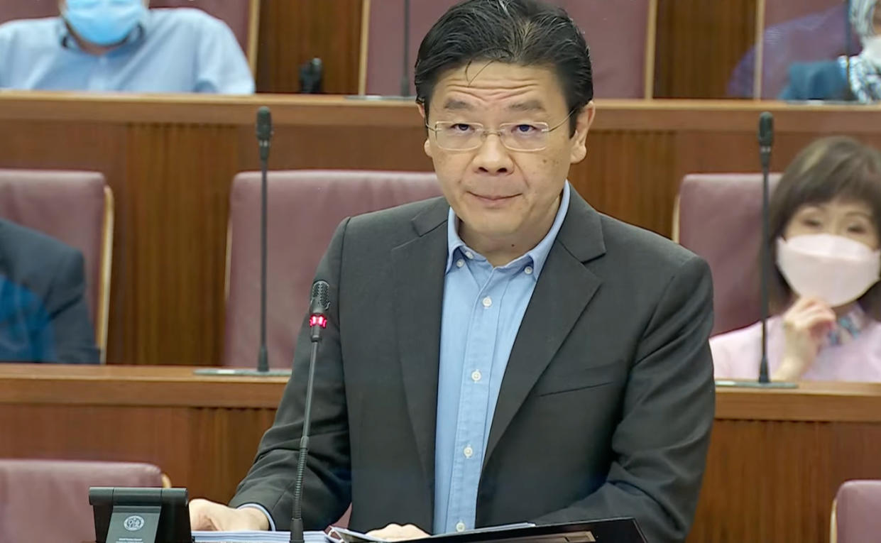 Finance Minister Lawrence Wong during the Budget 2022 speech. (PHOTO: Screenshot/MCI YouTube channel)