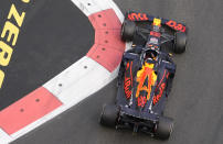 Red Bull driver Max Verstappen of the Netherlands steers his car during the Formula One Grand Prix at the Baku Formula One city circuit in Baku, Azerbaijan, Sunday, June 6, 2021. (AP Photo/Darko Vojinovic)