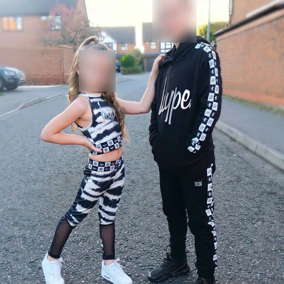 Image of brother sister modelling River Island Kids range girl in leggings and crop top called 'inappropriate' for age.