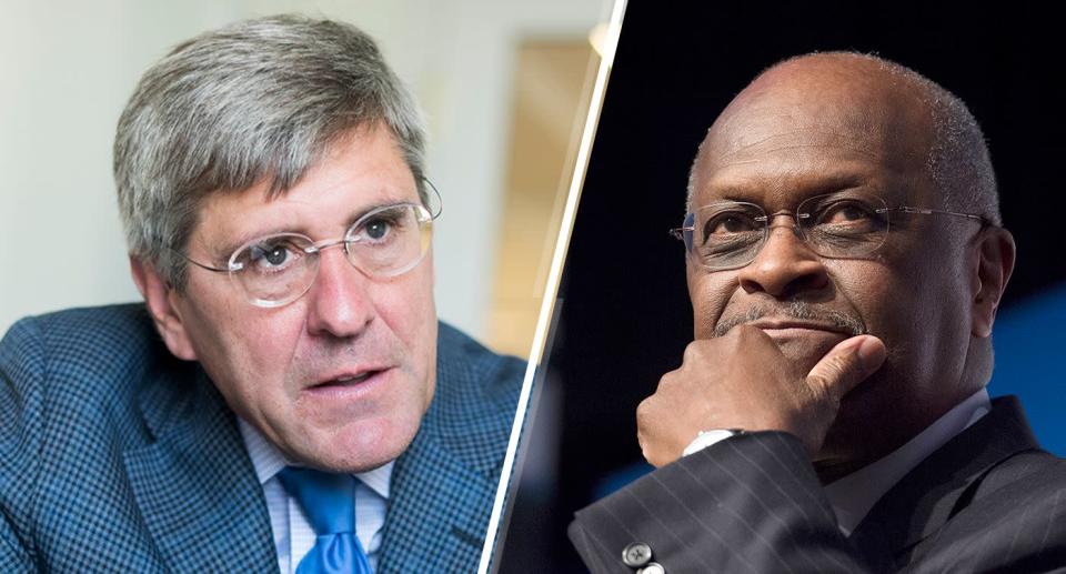 Stephen Moore; Herman Cain (Photos: Tom Williams/CQ Roll Call/Getty Images; Molly Riley/AP)