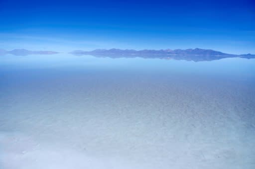 Aerial view of the flooded southern zone of the Uyuni Salt Flat, Bolivia