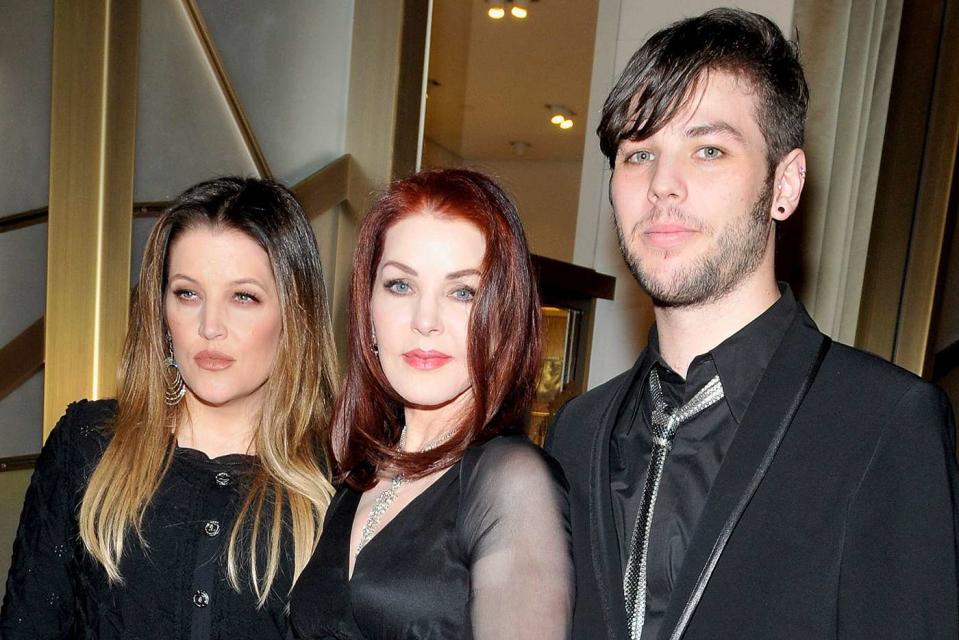 <p>David Becker/WireImage</p> Lisa Marie Presley, Priscilla Presley and Navarone Garibaldi Garcia