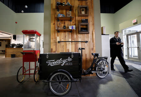 Promotional material is pictured in the lobby at the Canopy Growth Corporation facility in Smiths Falls, Ontario, Canada, January 4, 2018. REUTERS/Chris Wattie