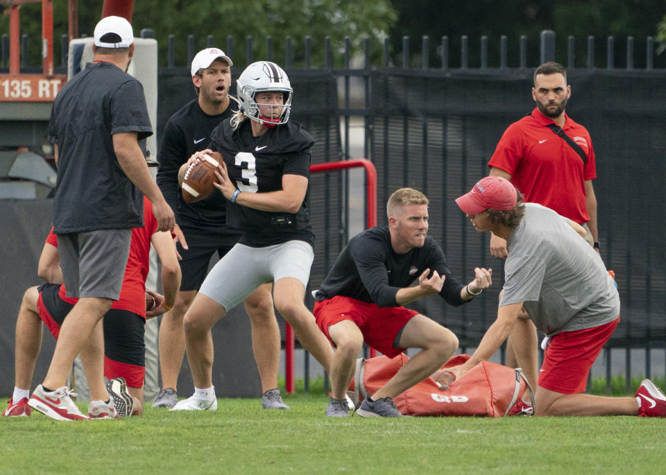 COLUMBUS, OH - AUGUST 18: Ohio State Buckeyes #3 Quinn Ewers during fall camp at the Woody Hayes Athletic Center in Columbus, Ohio on August 18, 2021. (Photo by Jason Mowry/Icon Sportswire via Getty Images)