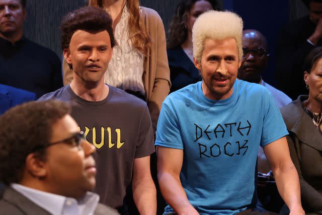 <p>Will Heath/NBC via Getty </p> Ryan Gosling and Mikey Day during the "Beavis and Butt-Head" sketch on Saturday, April 13, 2024