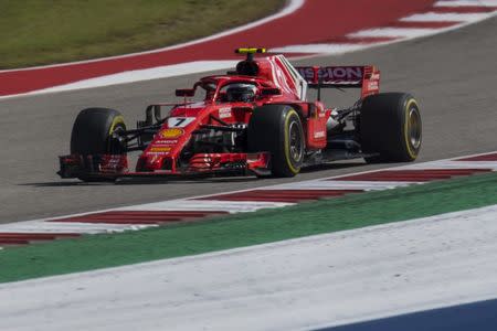 Oct 21, 2018; Austin, TX, USA; Ferrari driver Kimi Raikkonen (7) of Finland during the United States Grand Prix at Circuit of the Americas. Mandatory Credit: Jerome Miron-USA TODAY Sports