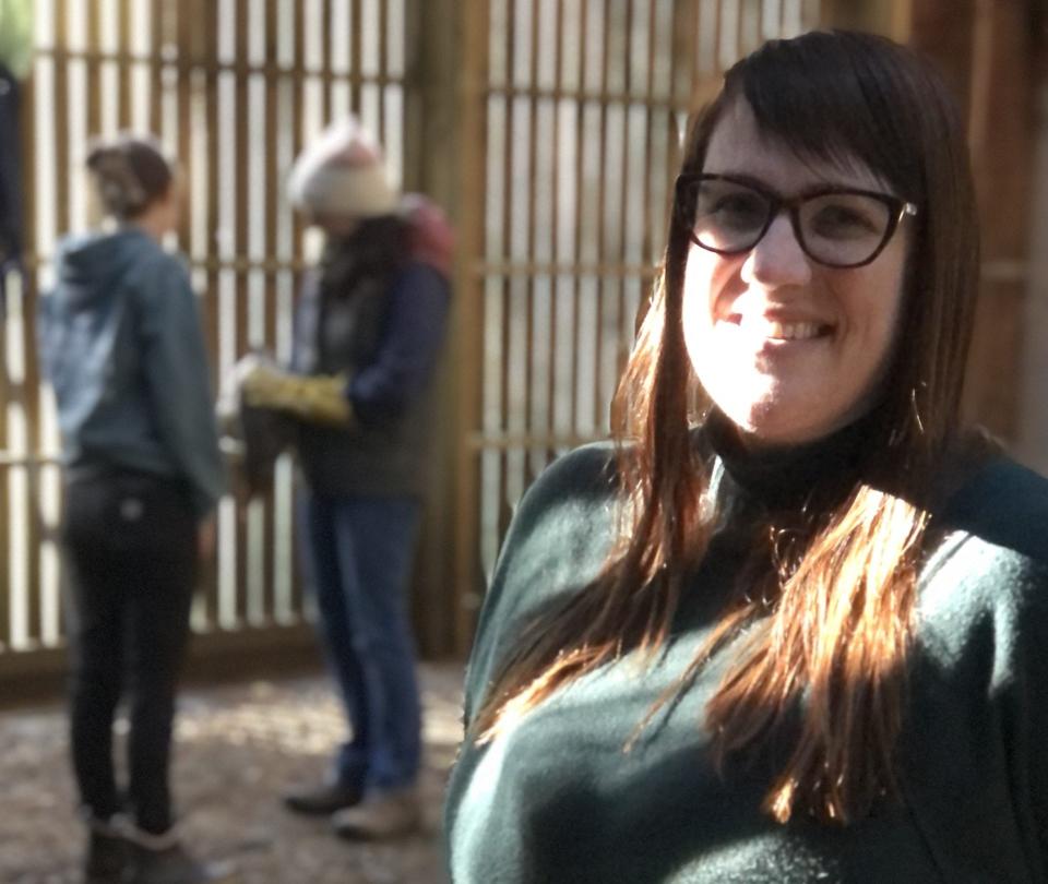 Kristen Lamb, the executive director of the Center for Wildlife in Cape Neddick, Maine, is seen here inside a rehabilitation enclosure on Tuesday, Dec. 19, 2023. The center is expected to have many new enclosures as a result of a project currently in progress.