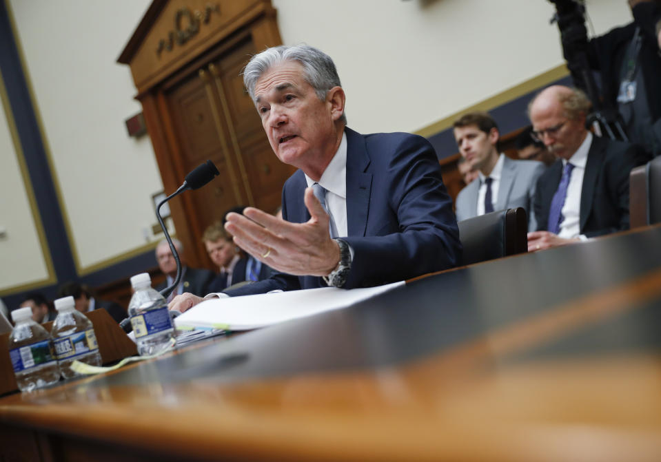 Federal Reserve Board Chair Jerome Powell speaking before the House Committee on Financial Services hearing on Capitol Hill in Washington. (AP Photo/Pablo Martinez Monsivais)