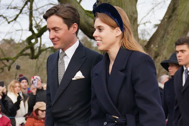 <p>Joe Giddens/PA Images via Getty</p> Edoardo Mapelli Mozzi and Princess Beatrice on Christmas 2023